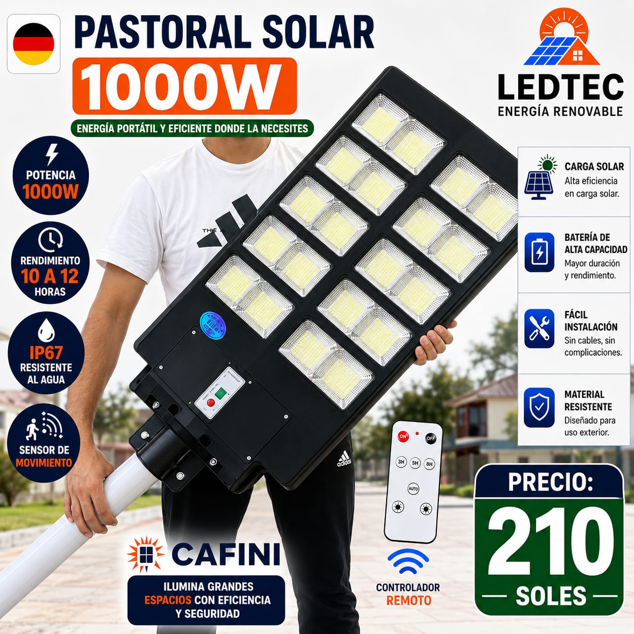 Lampara Solar 1000w con Sensor de Movimiento CAFINI