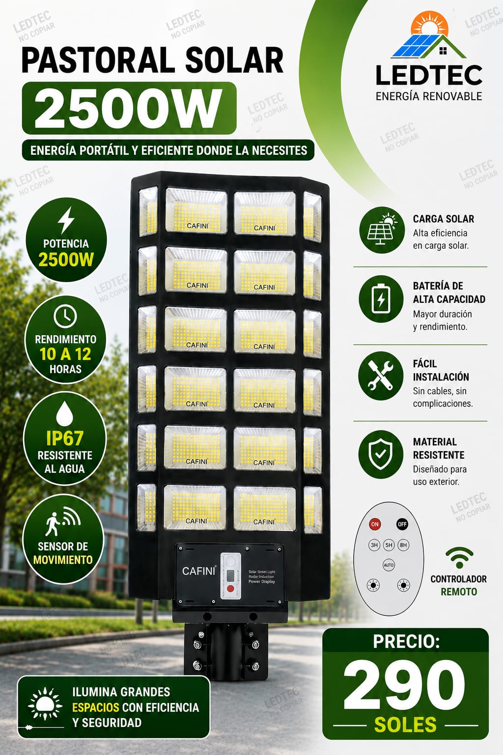 Lampara Solar 2500w con Sensor de Movimiento CAFINI