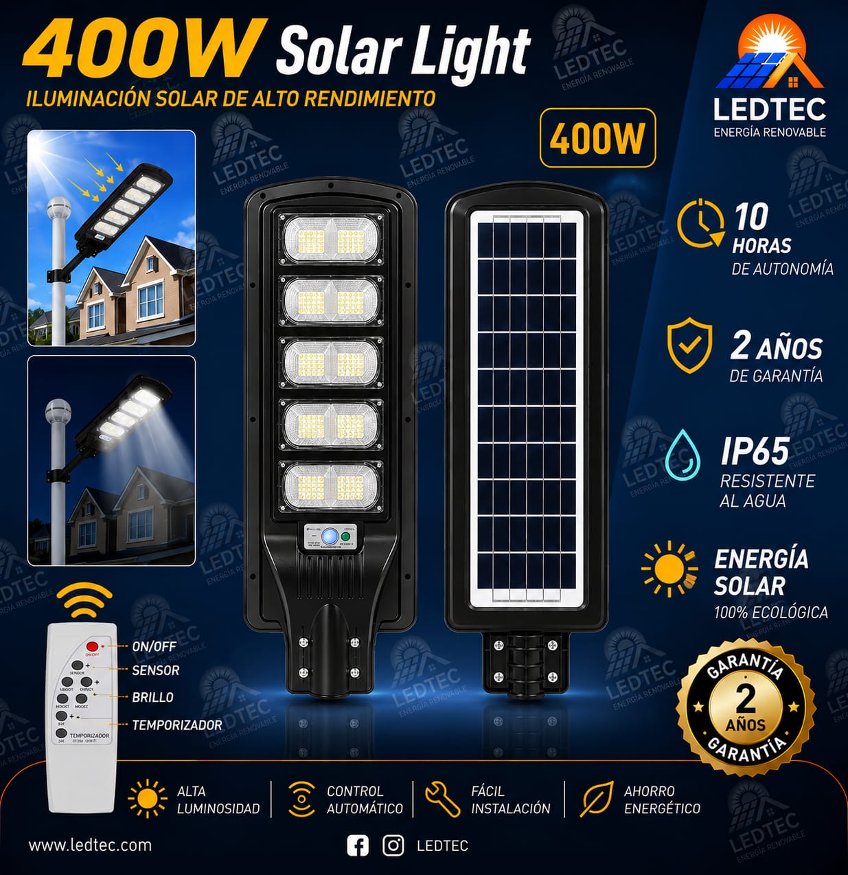 Lampara Solar 400w Con Sensor de Movimiento