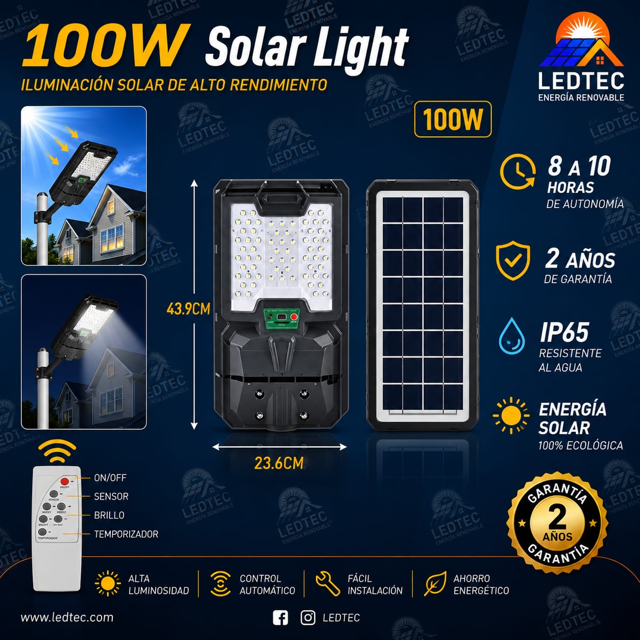 Lampara Solar 100w Con Sensor de Movimiento