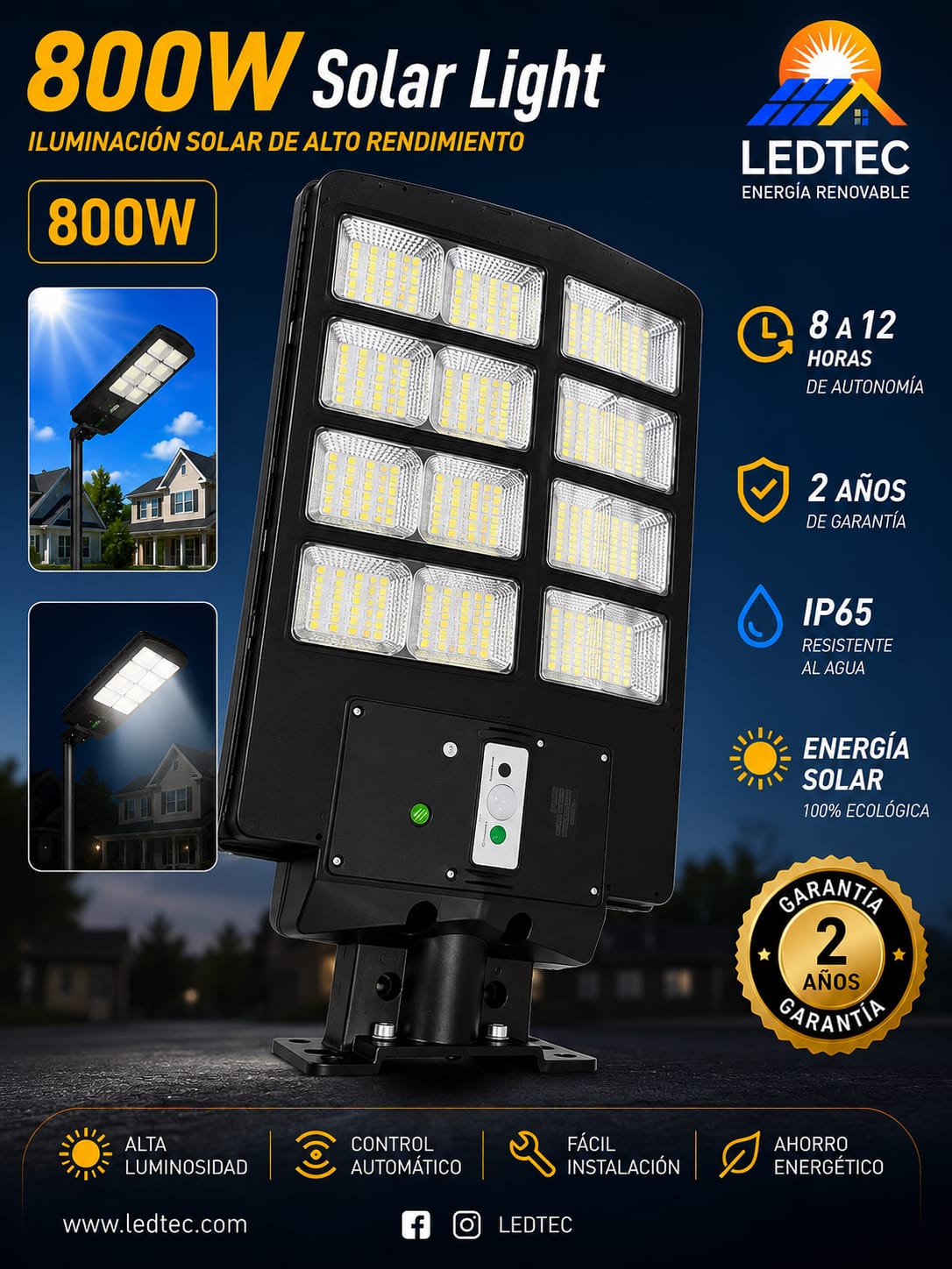 Lampara Solar 800w Con Snsor de Movimiento CAFINI