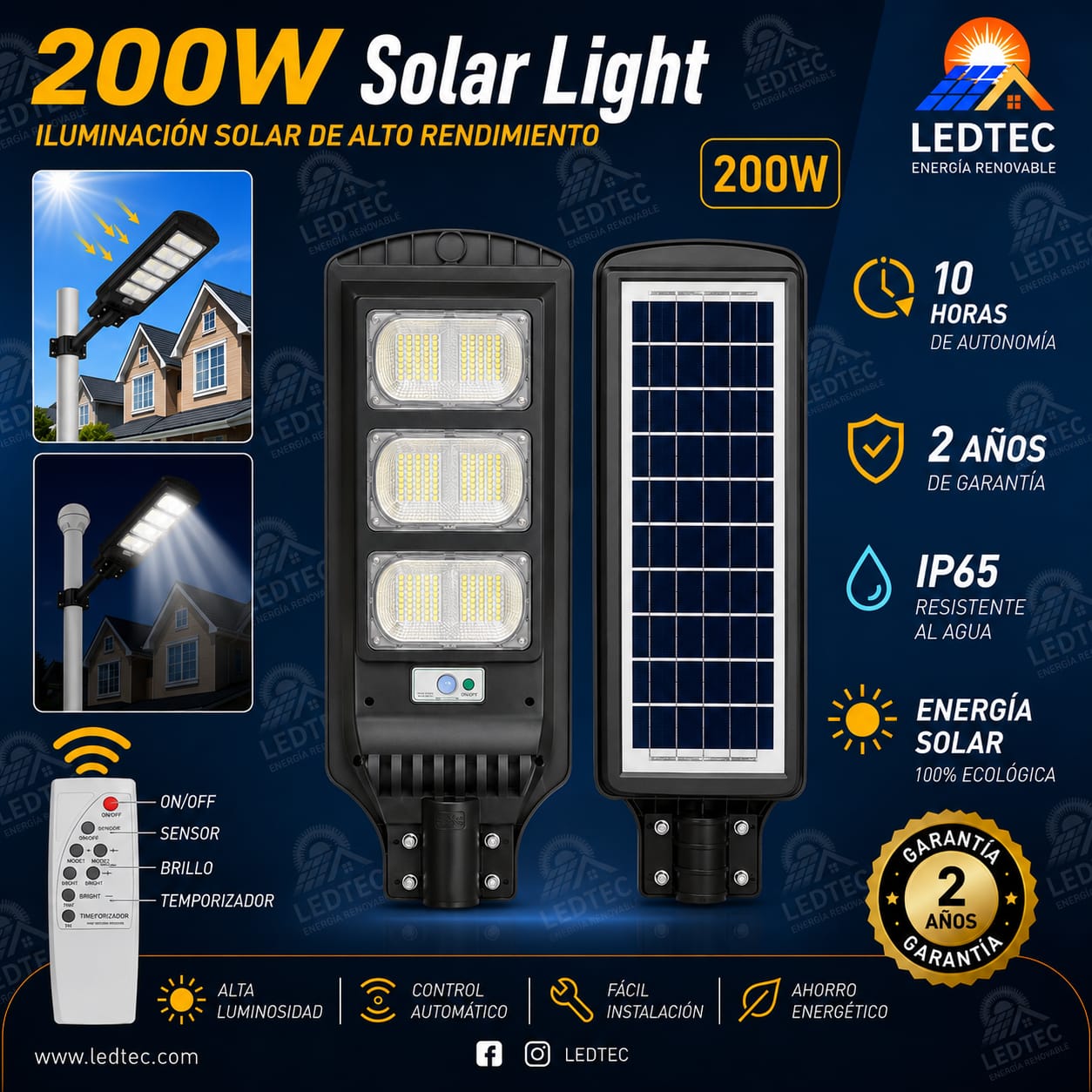 Lampara Solar 200w Con Sensor de Movimiento