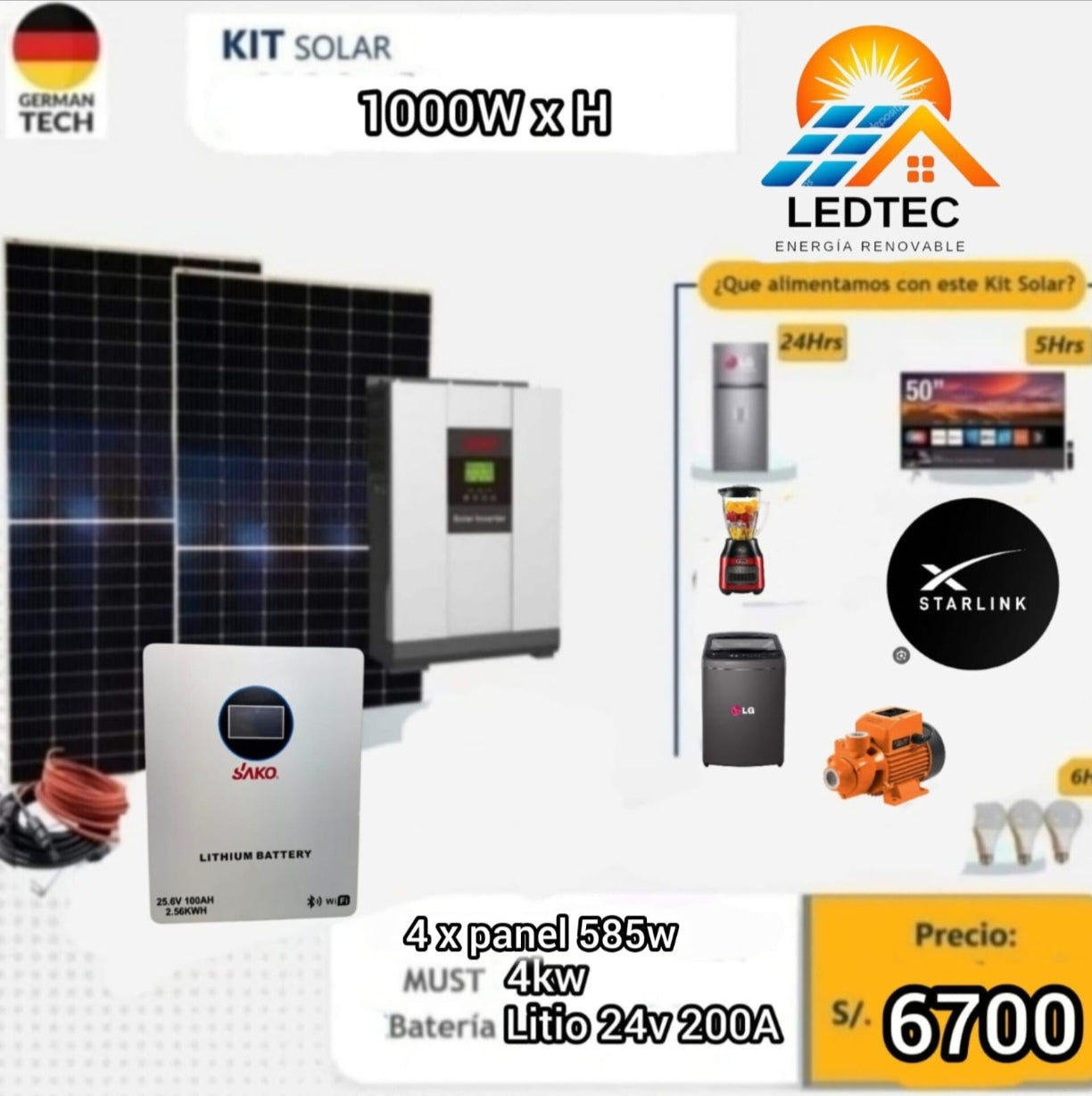Kit Solar 1000w X Hora Litio