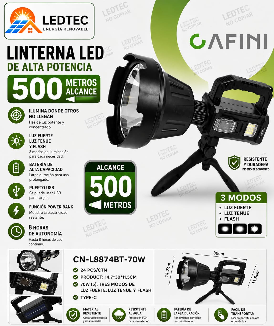 Linterna 500 Metros Solar 8h