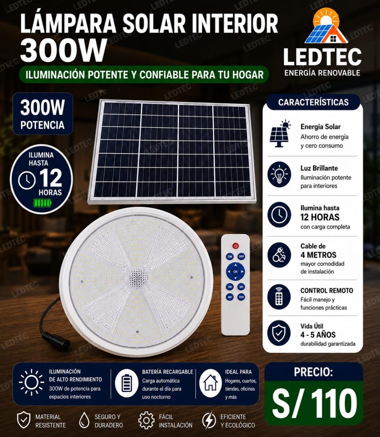Lampara Solar Para Interior 300w