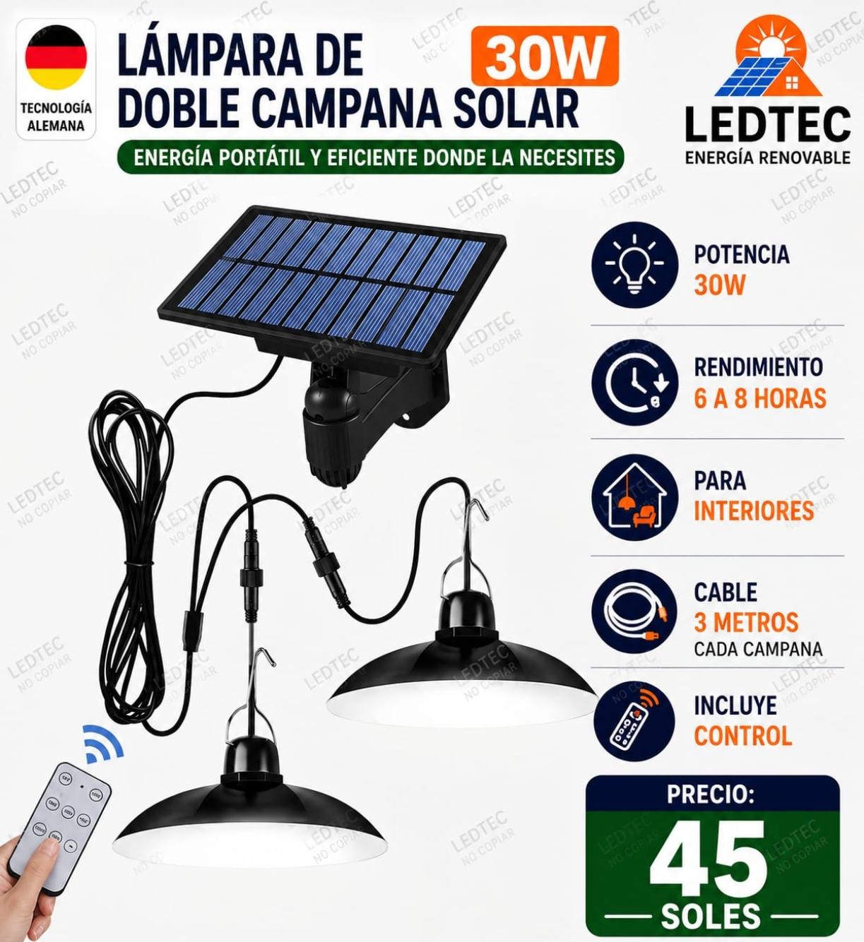 Lampara Solar Interior Colgante Campana 60w