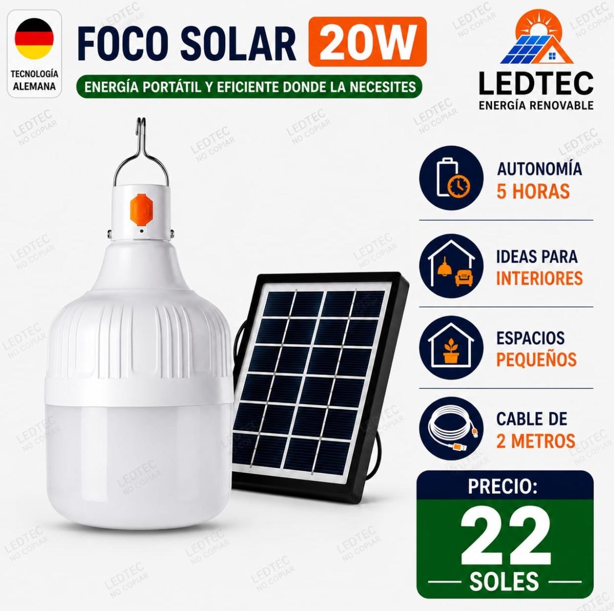 Foco Solar Para Interiores 20w
