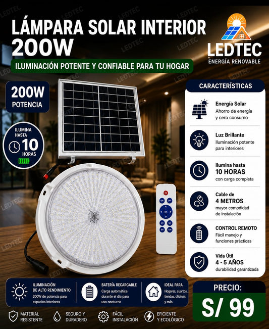 Lampara Solar de Interiores 200w