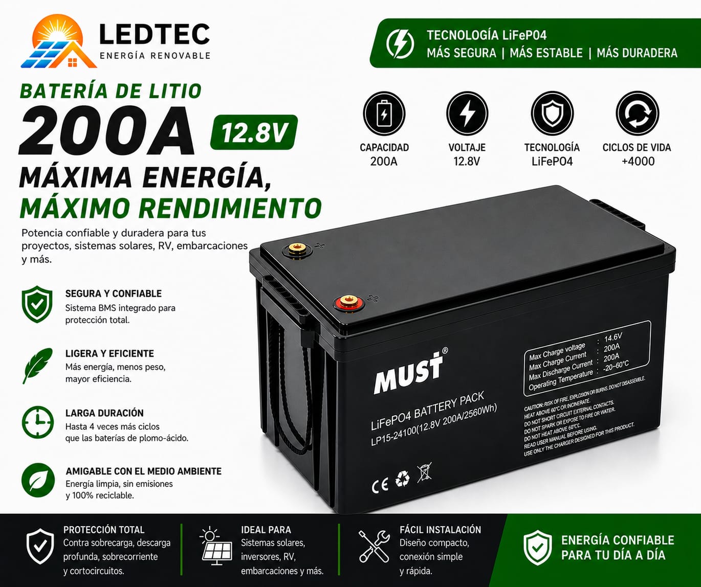 Batería De Litio 200AH 12v