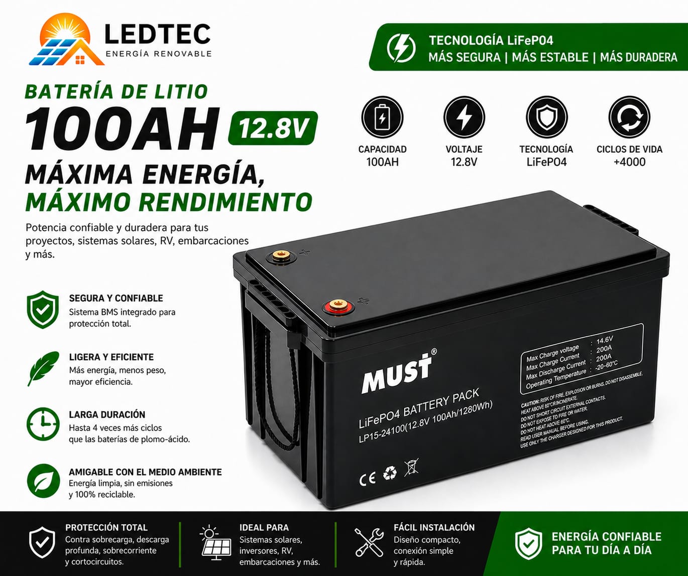 Batería de Litio 100AH 12V
